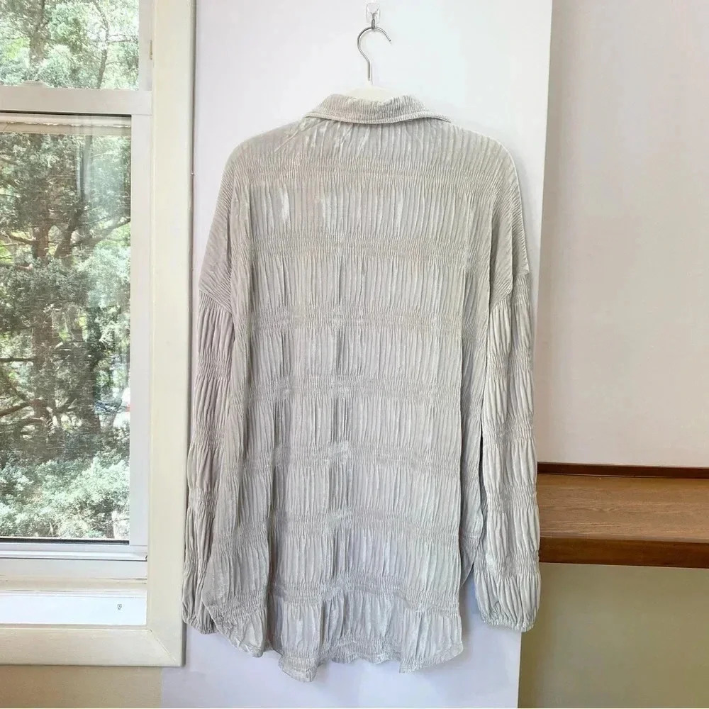 New Free People Velvet Long-Sleeve Button-down Top Chrome Grey Medium - Picture 9 of 15
